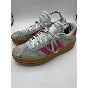 Adidas VL Court Bold Women Green Pink Gum Sneakers Shoes Size 8.5 EUC SB18